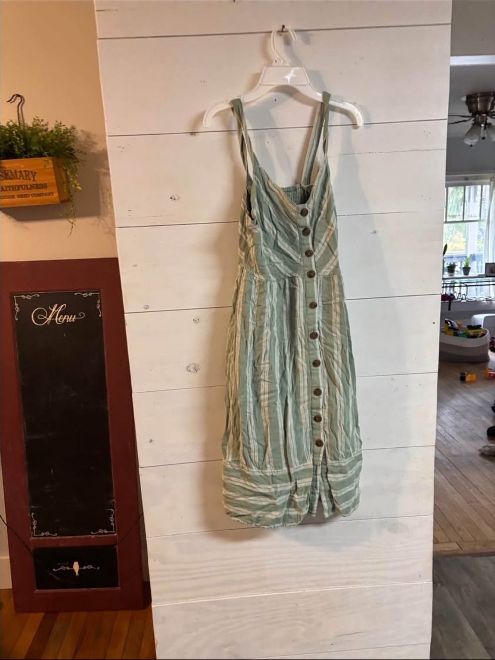 Striped Button-Front Sundress in Sage Green